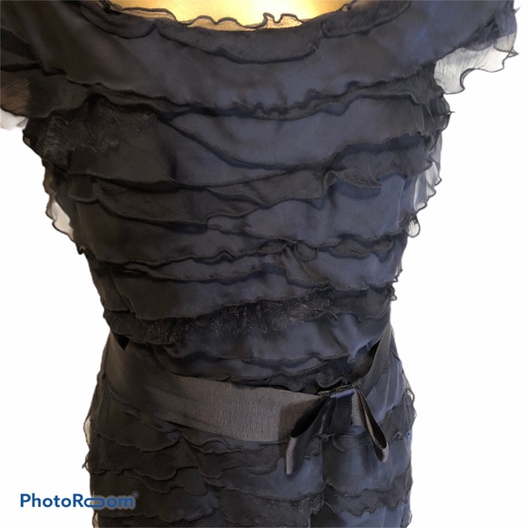 Tadashi Shoji silk navy blue ruffled dress - Picture 2 of 6